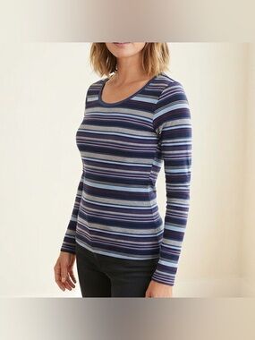 Denver Hayes Striped Stretchy Long Sleeve Scoopneck Top Womens Size M